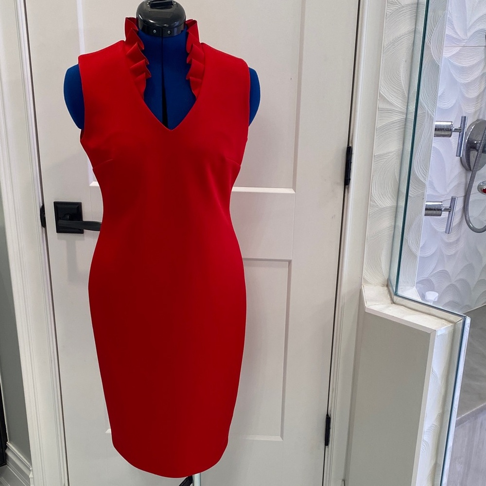Calvin Klein Red Ruffled Midi Dress